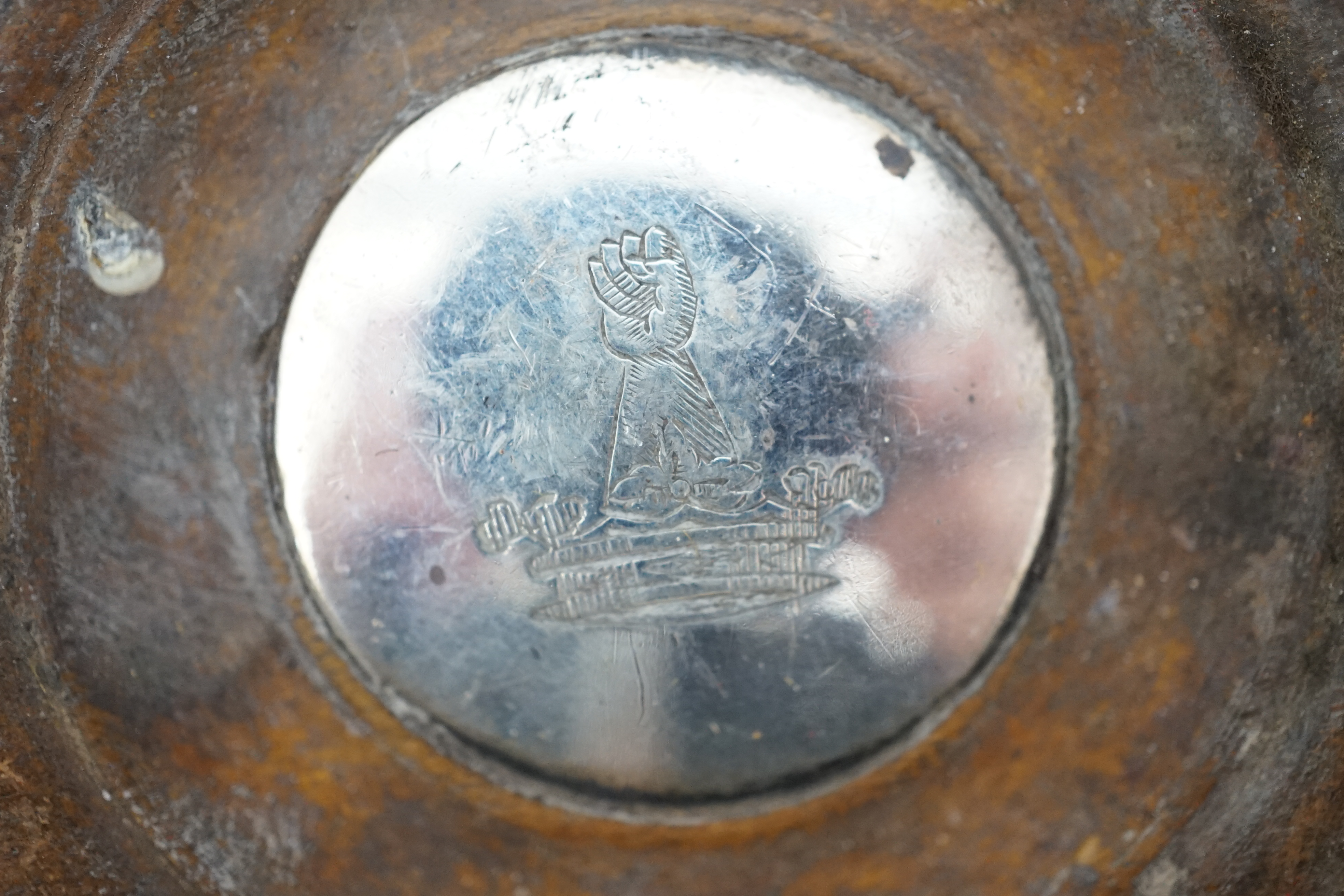 Two pairs of early 19th century silver mounted wine coasters